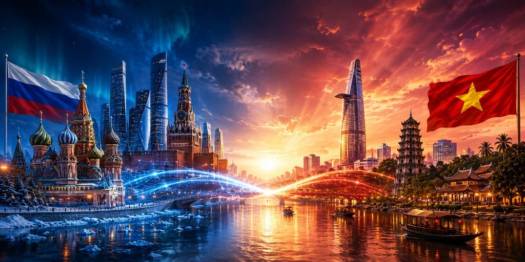 Quốc kỳ và công trình biểu tượng song phương Nga - Việt
